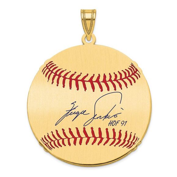 14K Gold Plated Fergie Jenkins Signature LG Enamel Baseball Pendant